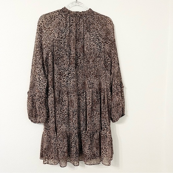 1.STATE Leopard Print Long Sleeve Babydoll Mini Dress - Size L - Picture 10 of 10